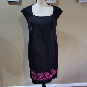 A Pea in the Pod Black Dress with Pink Embroidery